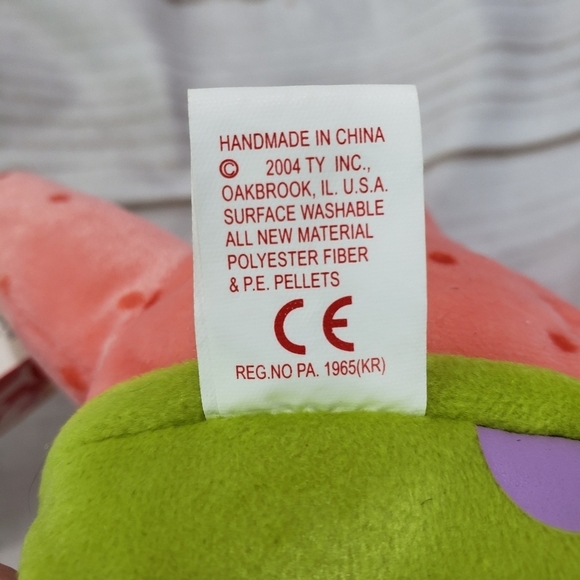 TY Patrick Star SpongeBob SquarePants Original Beanie Babies 7 Inch 2004 Tags - Picture 8 of 9